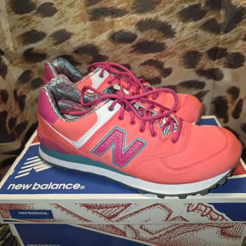 New Balance Women's 574 Retro Bright Pink Sneakers - Size 7.5
